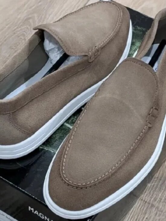 $395- Magnanni Garron Men\'s Slip On Suede Loafers Washed Taupe - RARE main image 4